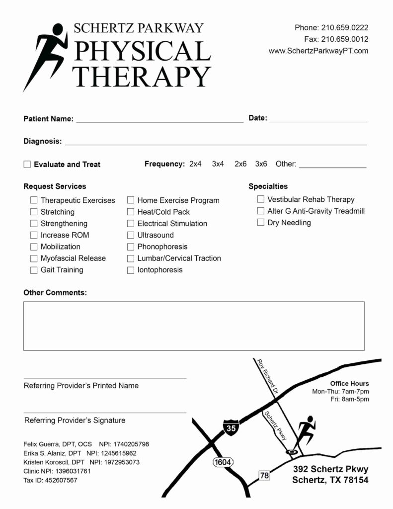 Physician Referral Form Physical Therapy Clinic In Schertz Tx 2008